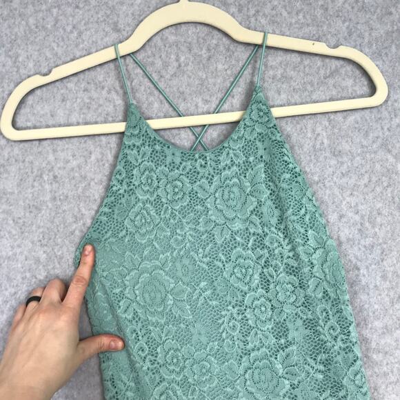 Love Design Dress XS Lace Backless Stretch High Slit Aqua Mint Evening Feminine - Picture 5 of 9